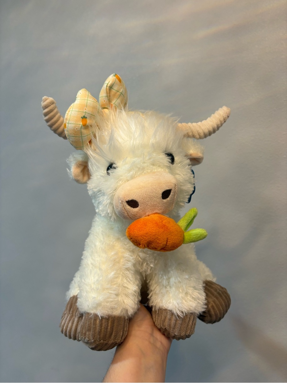 Plush White Cow Stuffed Animal with Orange Carrot - Soft Kids Toy